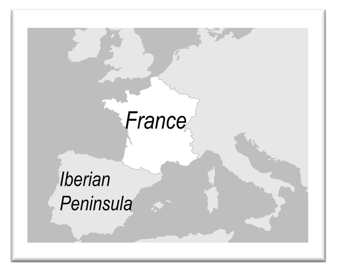 Sketch map of canal and river routes across France